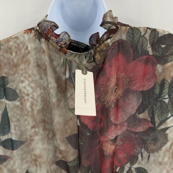 Hemant & Nandita Anthropologie Floral Smocked Waisted Long Sleeve Dress - Picture 12 of 13